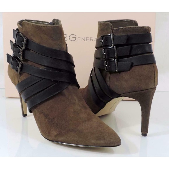 BCBG BCBGeneration ZING Contrast Straps Pointed Toe Boot Dark Olive Black Size 8 - Picture 1 of 6